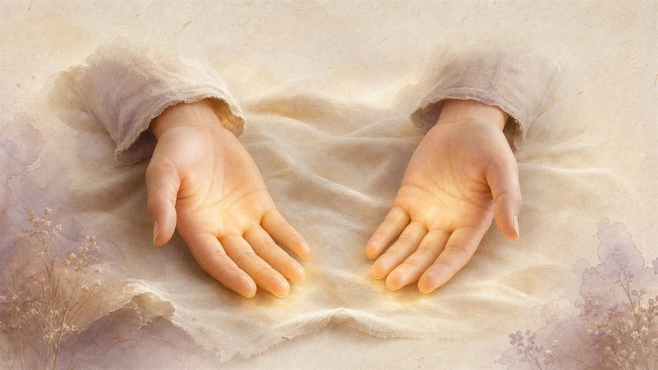 Hands resting open in warm light