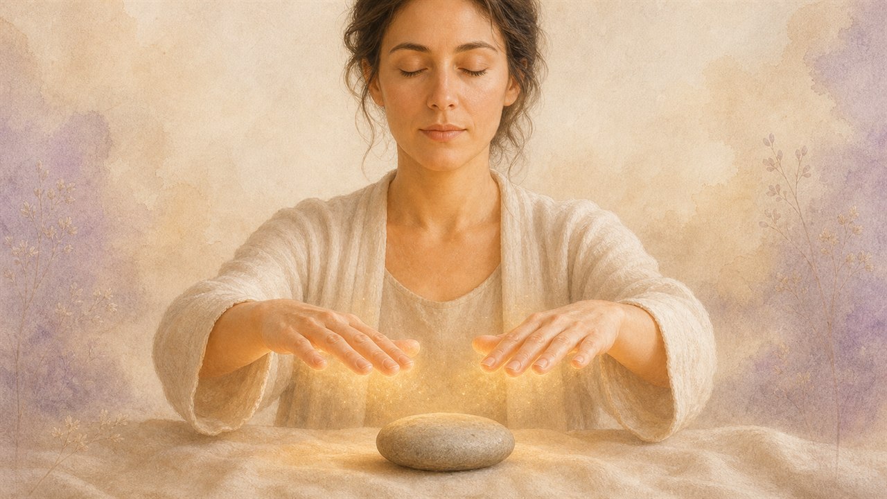 Yeux fermés et mains sensibles dans une perception calme